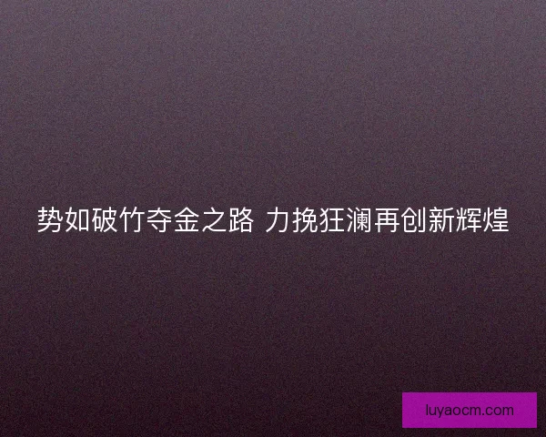 势如破竹夺金之路 力挽狂澜再创新辉煌